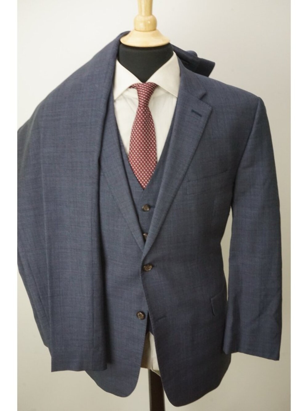 Lauren Ralph Lauren Slim Fit Blue Plaid Wool 3 Pc Suit Jacket Pants Vest Sz 44R - Picture 4 of 12